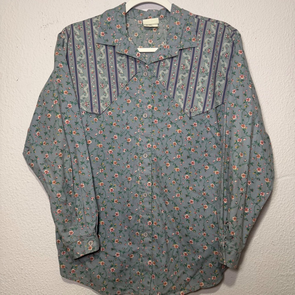 New Fashion Vintage 90s Western Floral Patchwork Shirt Blue Cotton S Cottagecore